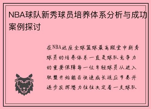 NBA球队新秀球员培养体系分析与成功案例探讨 NBA球队新秀球员培养体系分析与成功案例探讨